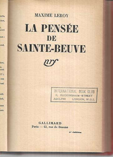 La Pensée De Sainte-Beuve by Maxime Leroy