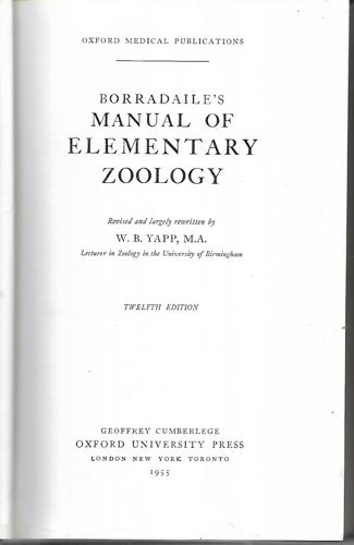 Borradaile's Manual Of Elementary Zoology by W. B. Yapp