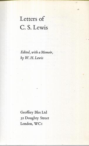 Letters Of C. S. Lewis by C. S. Lewis